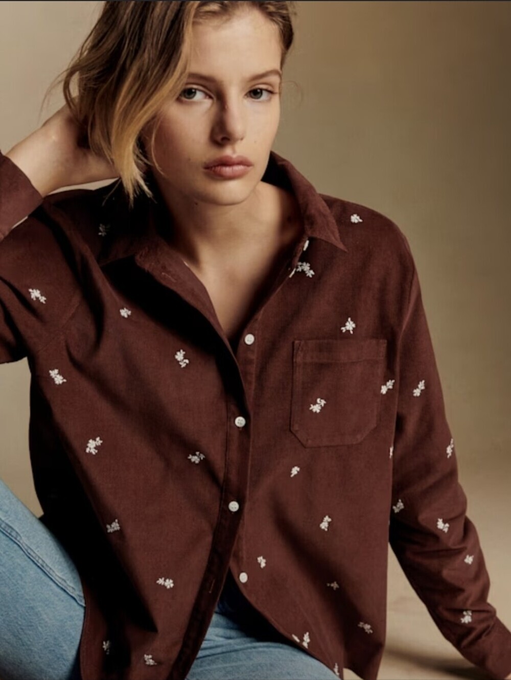 Sezane Tomboy Shirt Brown Corduroy 32 NWOT